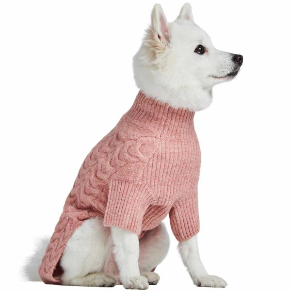 Blueberry Pet Fuzzy Knit Turtle-Neck Sweater Pink