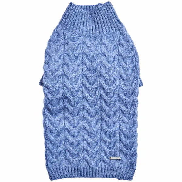 Blueberry Pet Fuzzy Knit Turtle-Neck Sweater Heather Blue