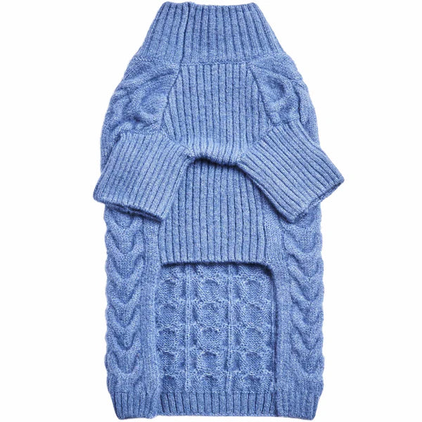 Blueberry Pet Fuzzy Knit Turtle-Neck Sweater Heather Blue
