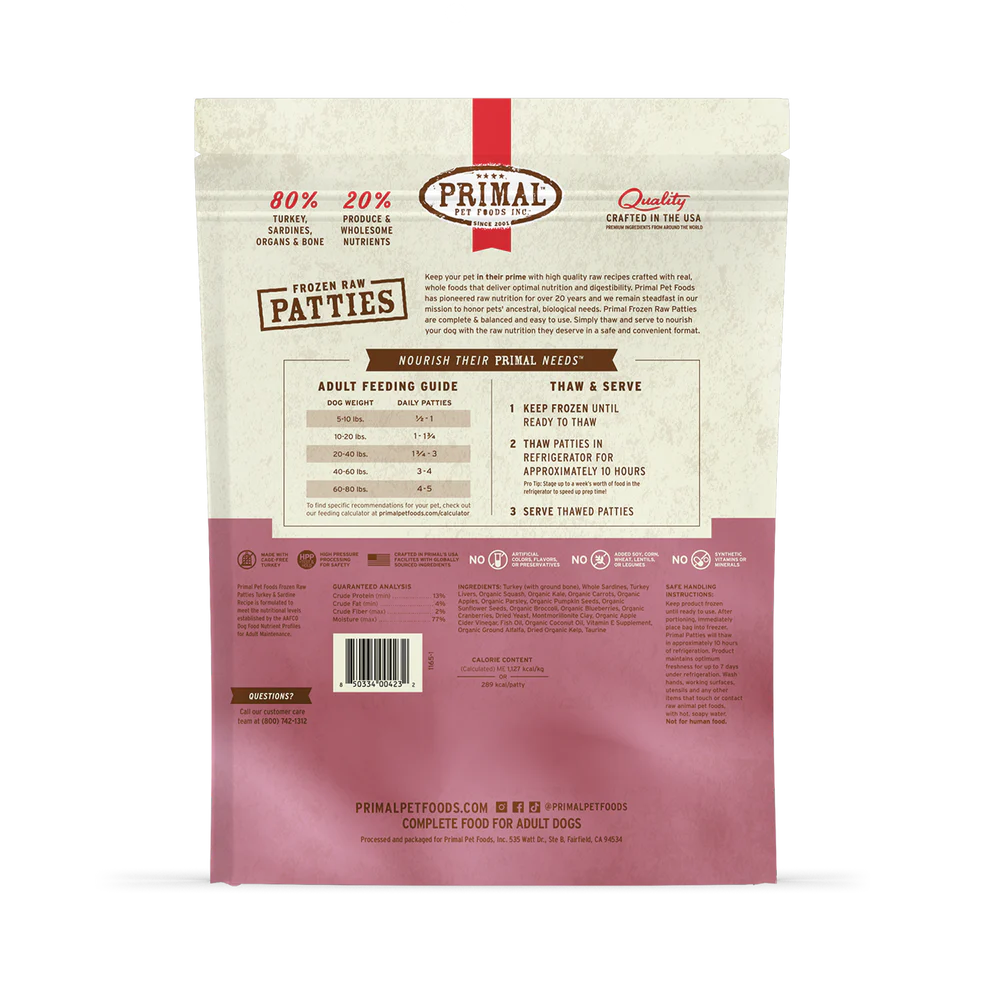 Primal Frozen Raw Turkey & Sardine
