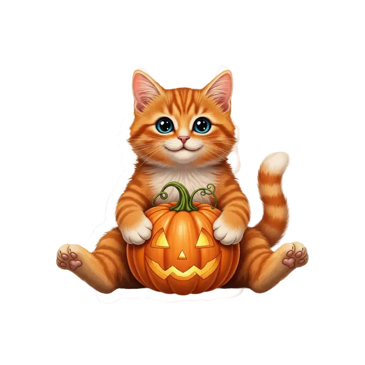 Happy Sploot Designs Vinyl Sticker - Halloween Pumpkin Orange Cat
