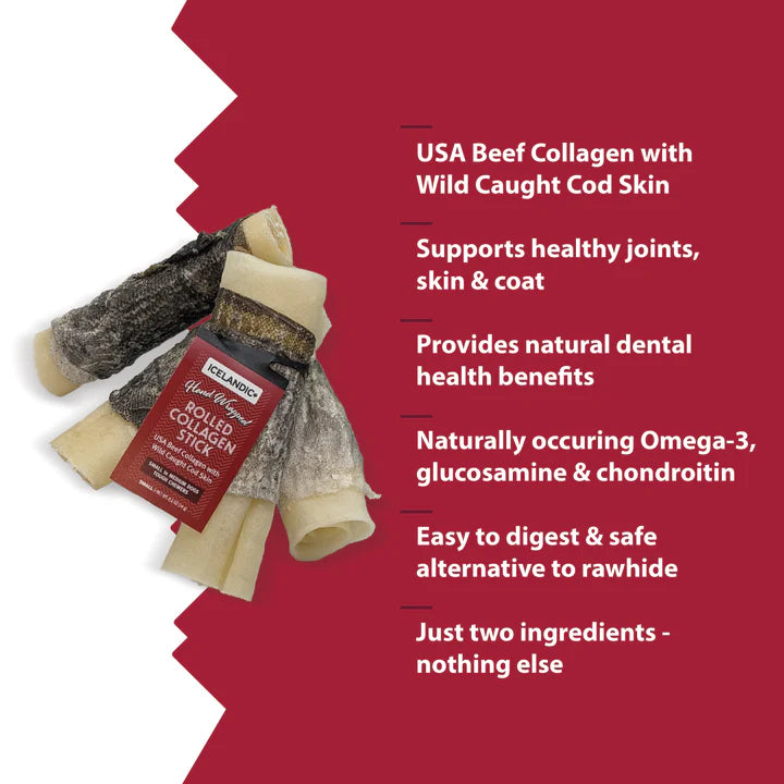 Icelandic+ Rolled Beef Collagen Stick Wrapped with Cod Skin