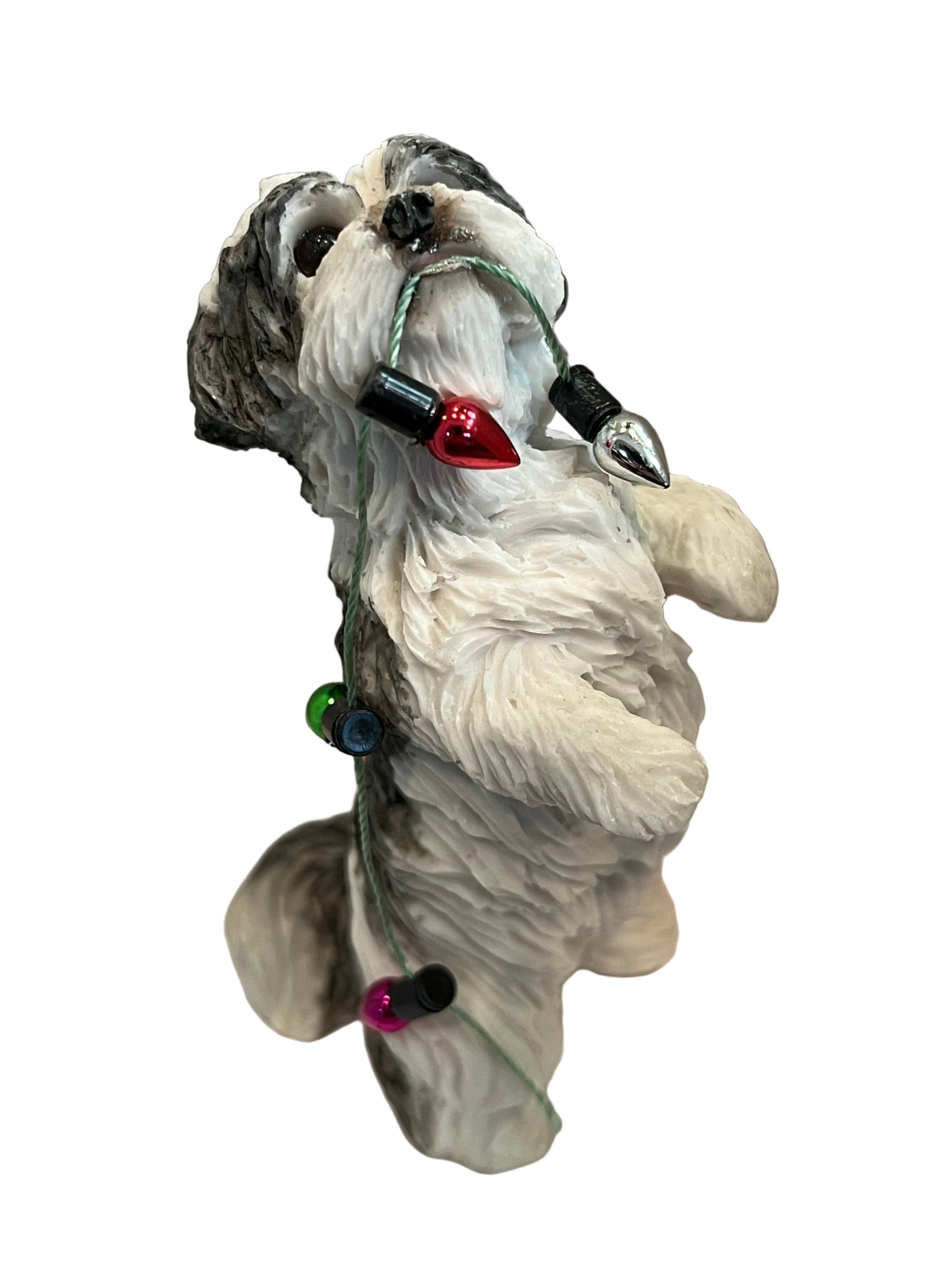Sandicast Dog Ornament - Shih Tzu, Silver & White