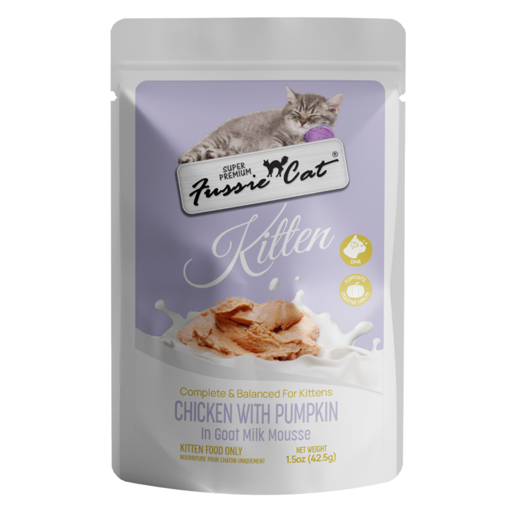 Fussie Cat Pouch Kitten Chicken & Pumpkin Mousee in Goat Milk