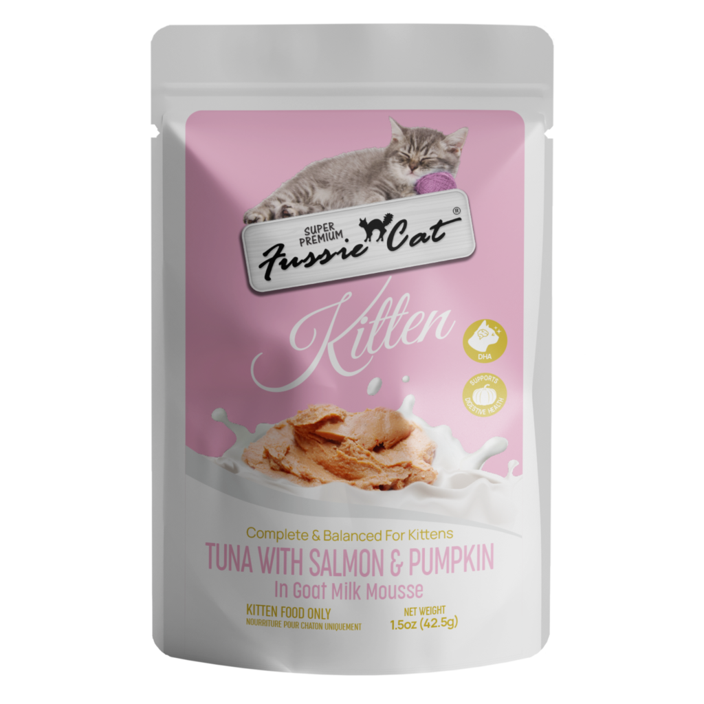 Fussie Cat Pouch Kitten Tuna, Salmon & Pumpkin Mousse in Goat Milk