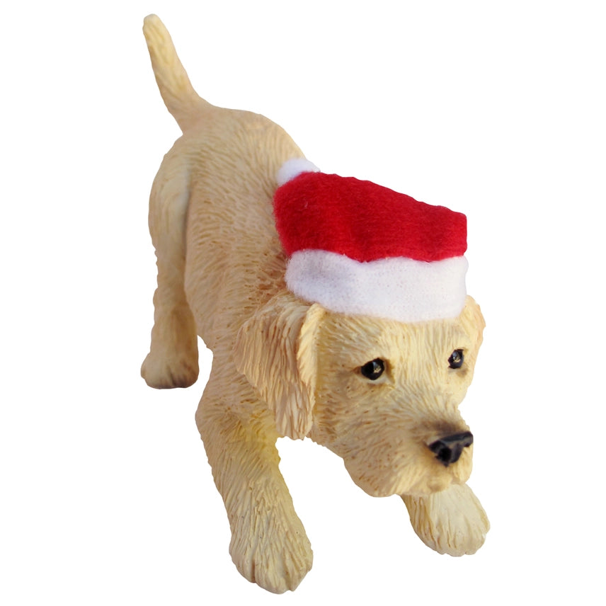 Sandicast Dog Ornament - Labrador Retriever w/Santa Hat , Yellow