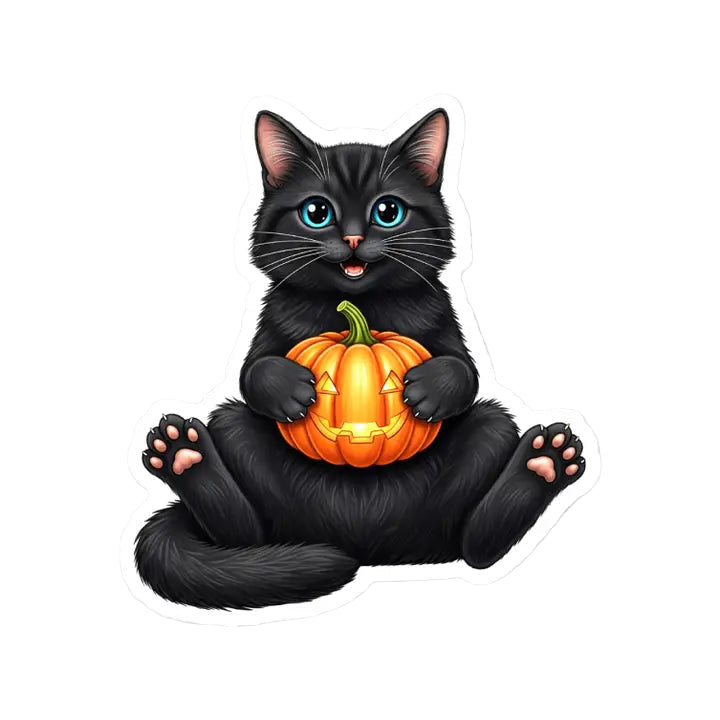 Happy Sploot Designs Vinyl Sticker - Halloween Pumpkin Black Cat