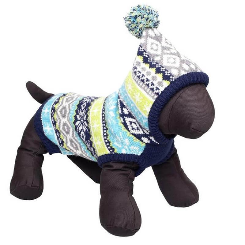 The Worthy Dog Blue Fairisle Hoodie Sweater