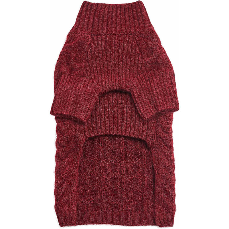 Blueberry Pet Fuzzy Knit Turtle-Neck Sweater Burgundy
