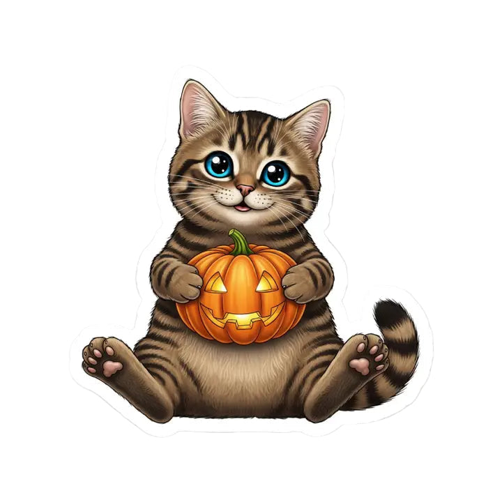 Happy Sploot Designs Vinyl Sticker - Halloween Pumpkin Brown Cat