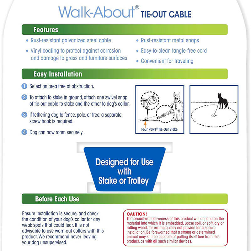 Four Paws Walk About Tie Out Cable Puppy