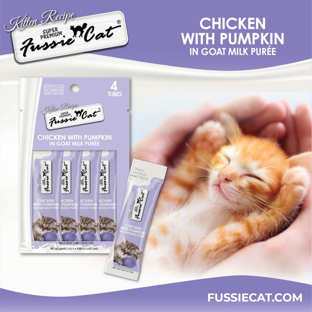 Fussie Cat Lickable Treat Kitten Chicken with Pumpkin in Goat Milk Puree 4-Pack