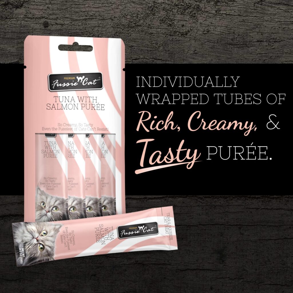 Fussie Cat Lickable Treat Kitten Tuna & Salmon in Goat Milk Puree 4-Pack