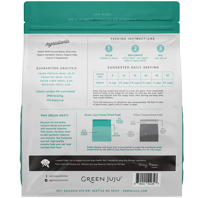 Green Juju Freeze-Dried Raw Limited Ingredient Rabbit & Duck Liver