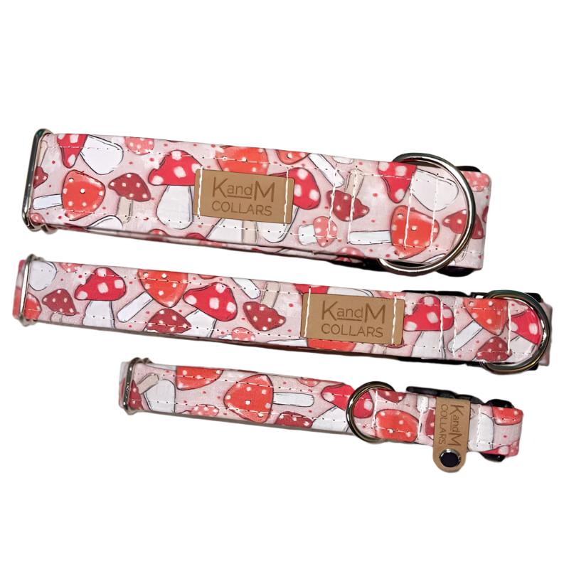 K & M Collars Pink and Red Mushrooms