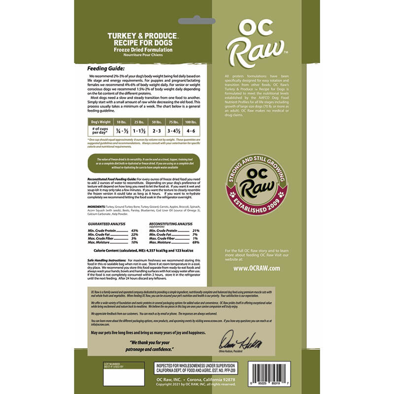 OC Raw Freeze-Dried Rox Turkey & Produce