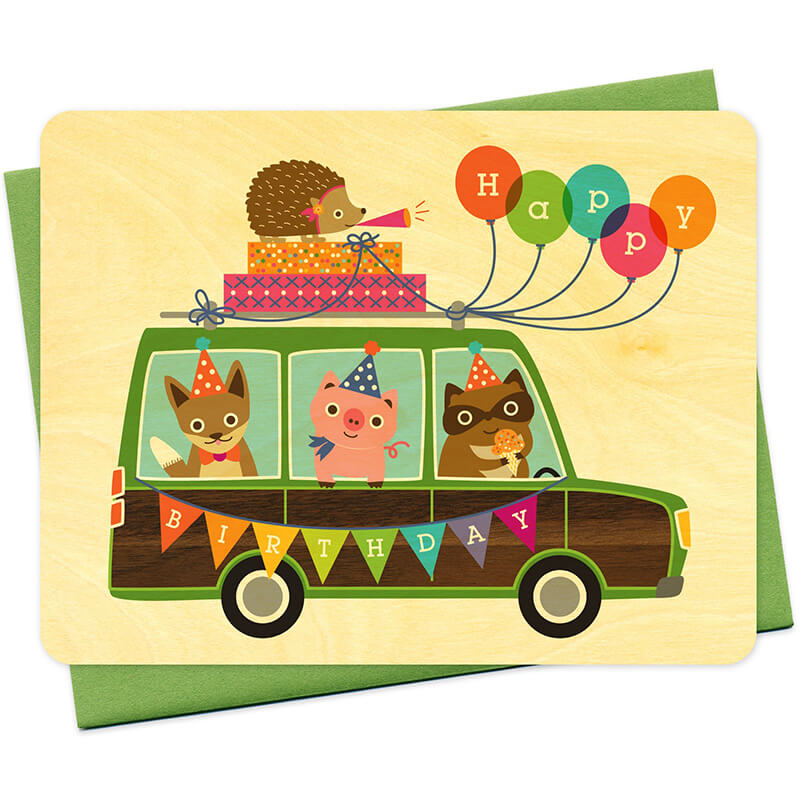 Night Owl Wood Card Birthday Party Wagon