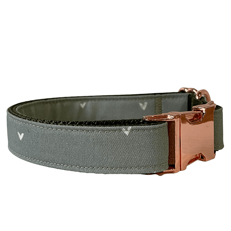 Sew Fetch Collar Sage Green Hand Drawn Hearts With Rose Gold Hardware