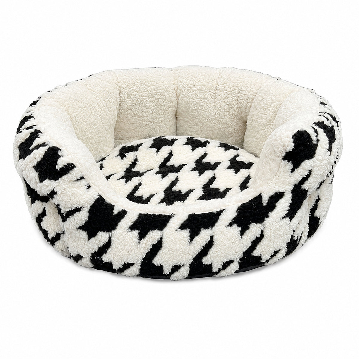 Sleep Zone Black & White Houndstooth Reverse Cushion Bed 18 in