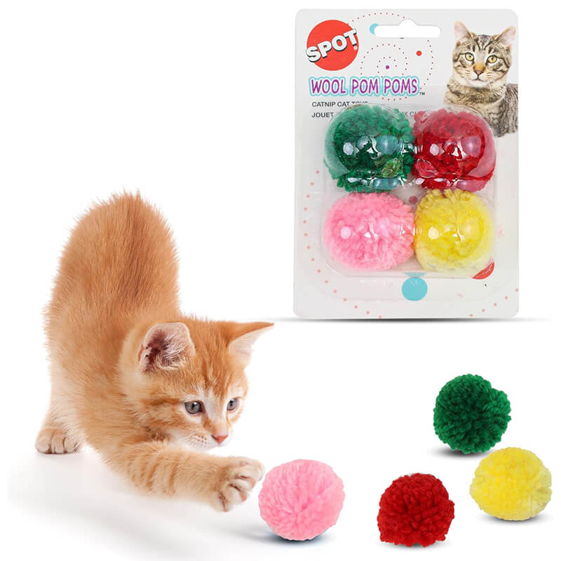 Spot Wool Catnip Pom Poms 4-Pack