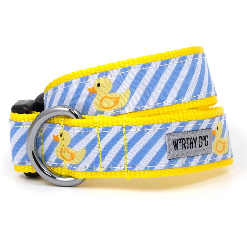 The Worthy Dog Collar Blue Stripe Rubber Duck