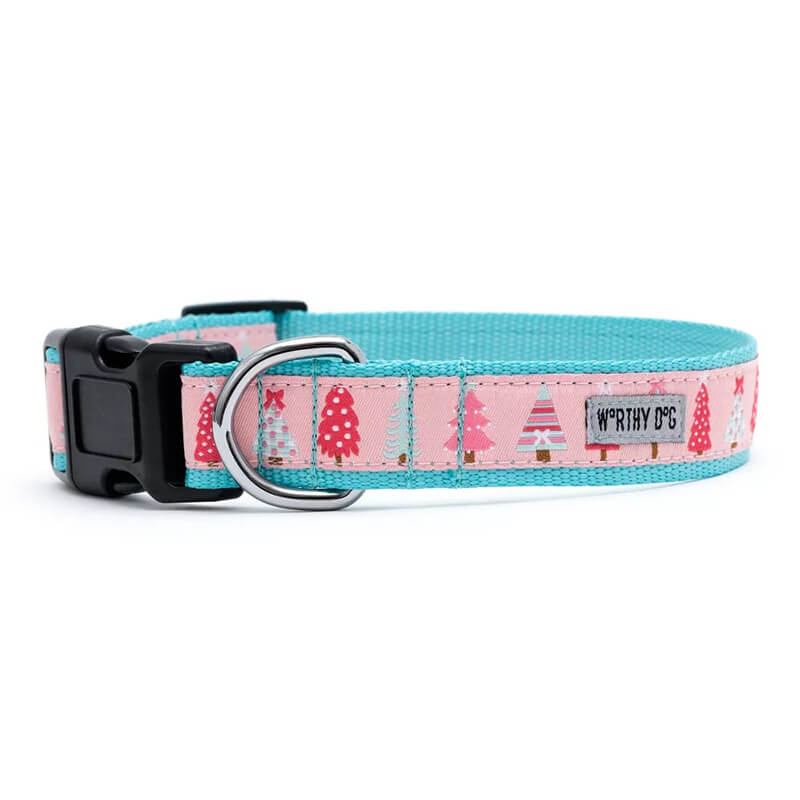 The Worthy Dog Collar Pink Holiday Trees