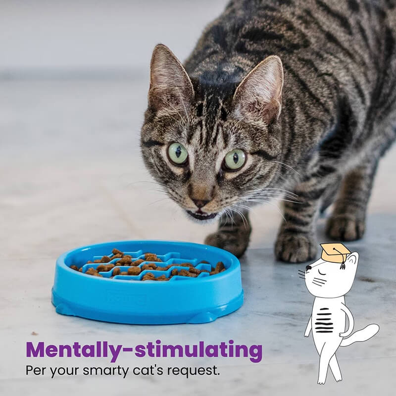 Petstages Kitty Slow Feeder Bowl Blue