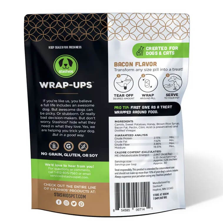 Stashios Wrap-Ups Pliable Pill Wrapper Bacon Flavor