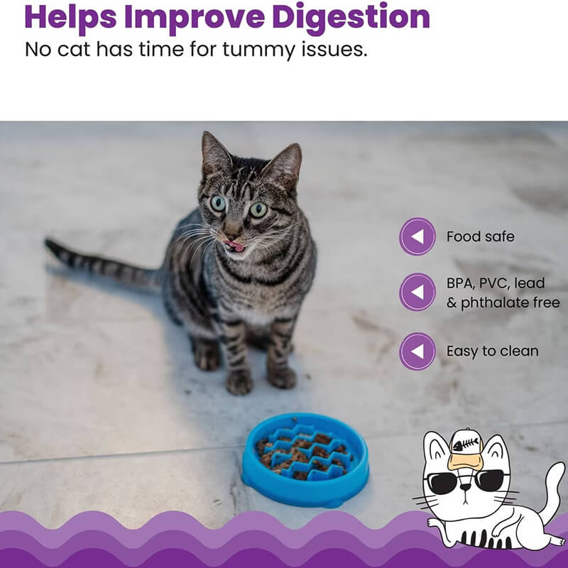 Petstages Kitty Slow Feeder Bowl Blue
