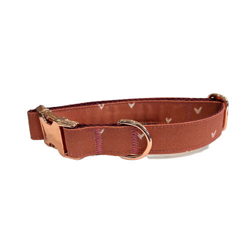 Sew Fetch Collar Brick Red Hand Drawn Hearts With Rose Gold Hardware