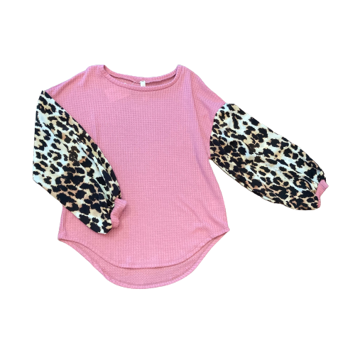 Trend Notes Waffle Leopard Puff Sleeve Top