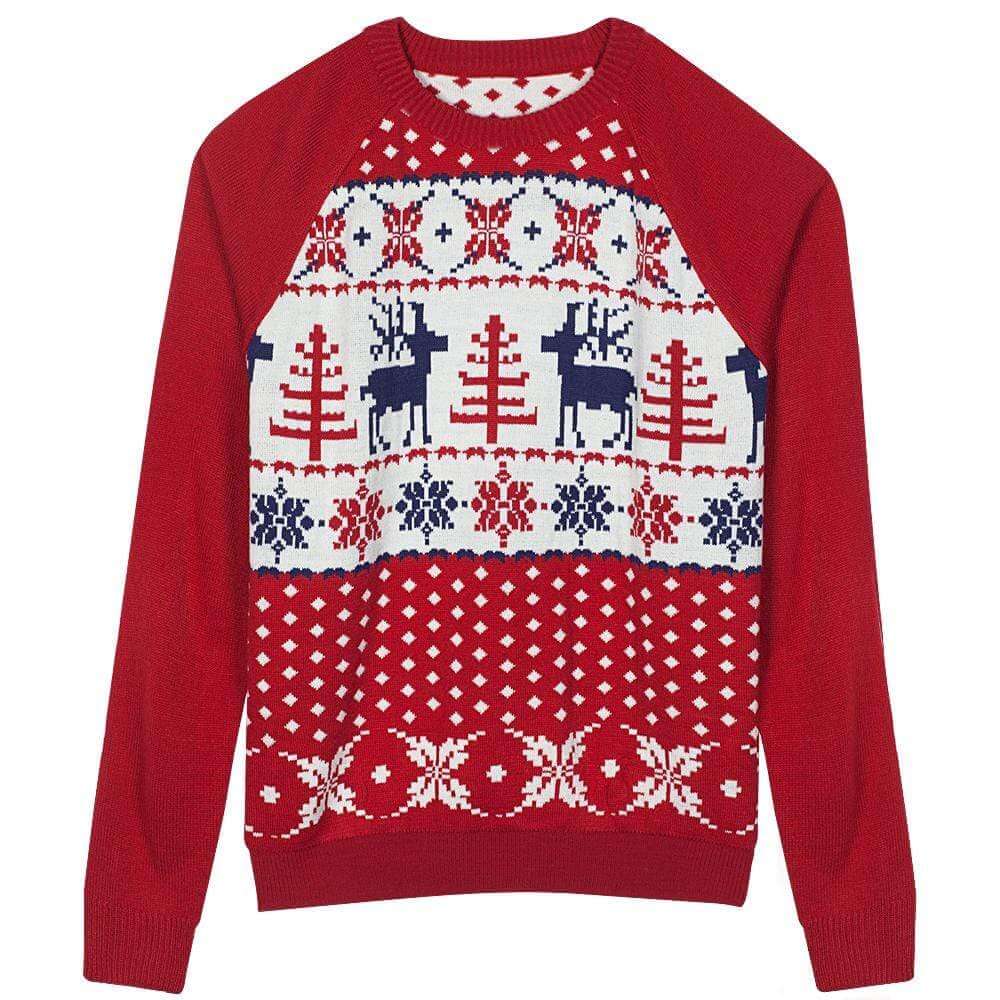 Blueberry Pet Vintage Reindeer Matching Family Christmas Sweater Red/Blue