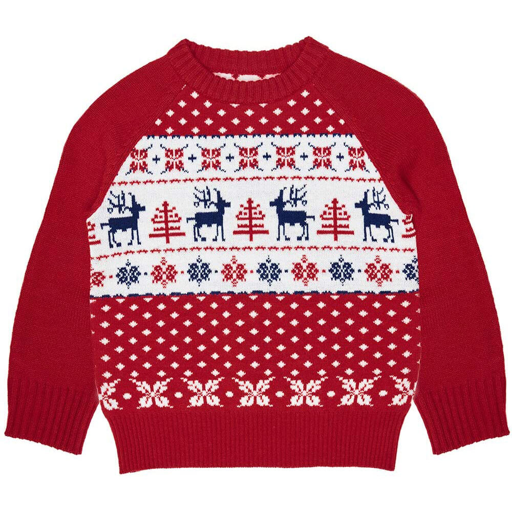 Blueberry Pet Vintage Reindeer Matching Family Christmas Sweater Red/Blue
