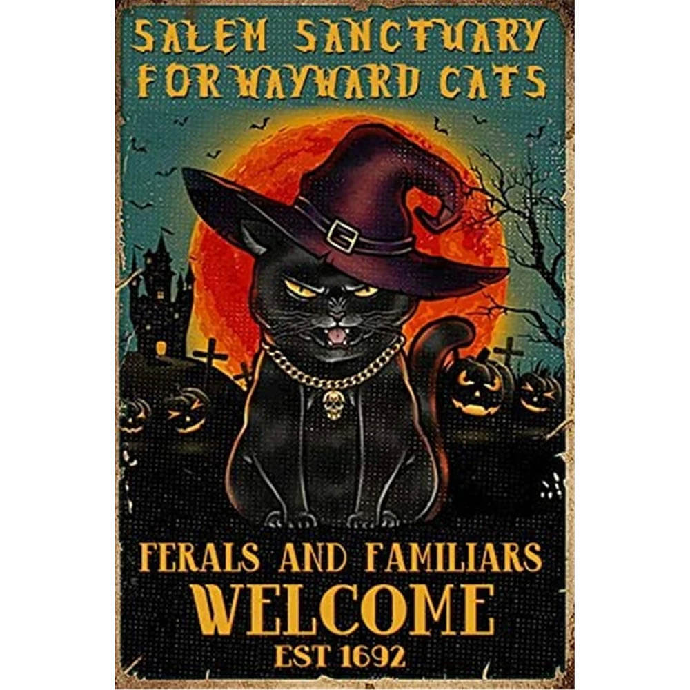 Halloween Tin Cat Signs Salem Sanctuary