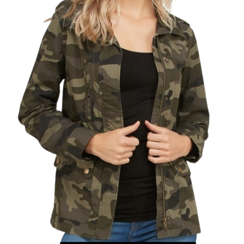 Love Tree Zip Up Long Sleeve Jacket- Camo