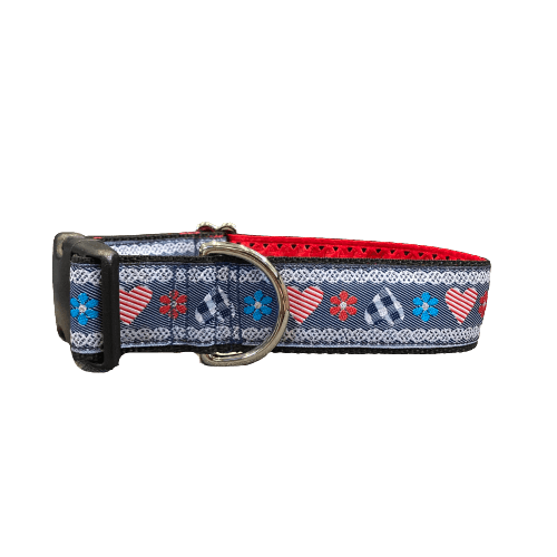 Mackenzie Hearts & Flowers on Denim Collar