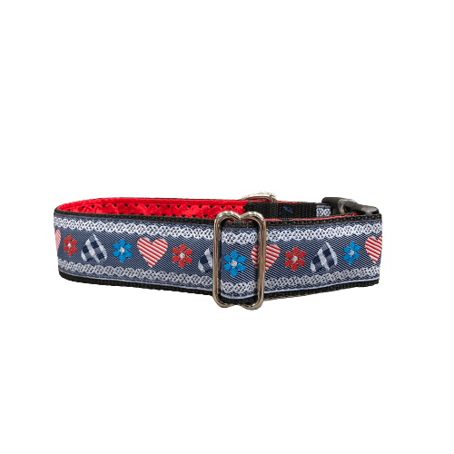 Mackenzie Hearts & Flowers on Denim Collar