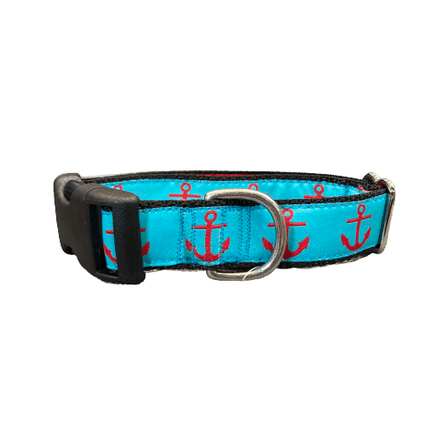 Mackenzie Red Anchors on Turquoise Collar
