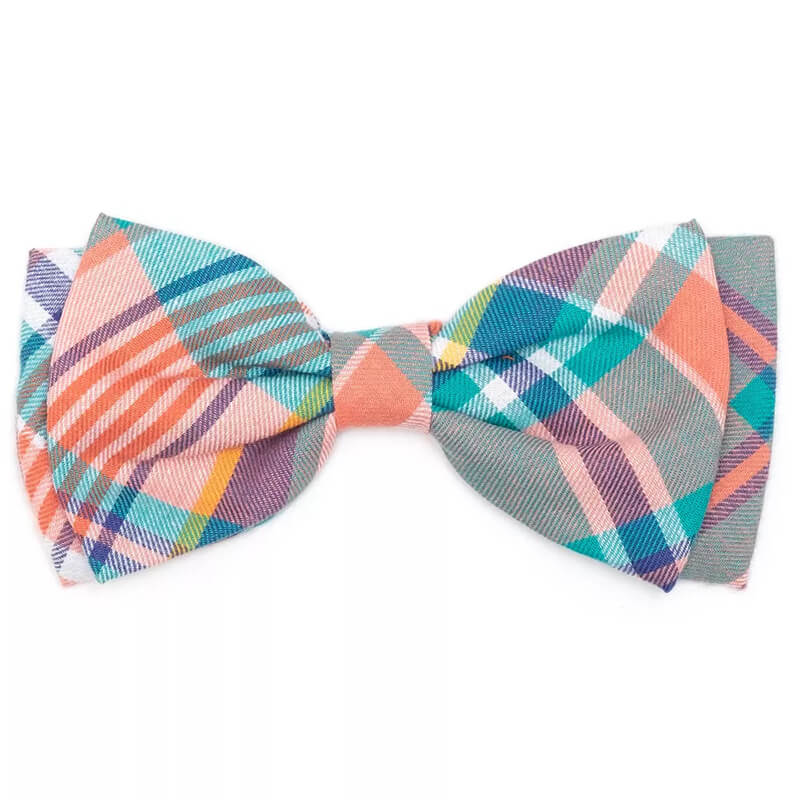 The Worthy Dog Bow Tie Peach Multi Plaid
