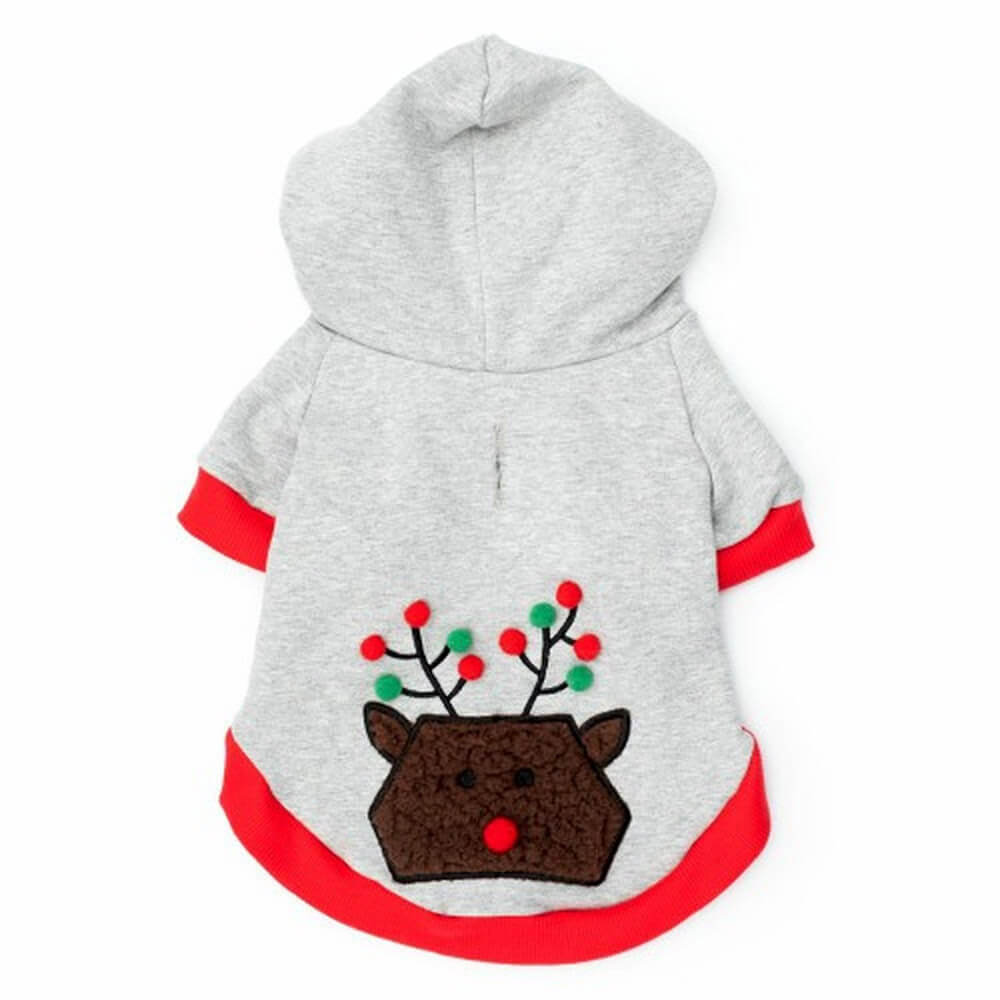 The Worthy Dog Pom Pom Reindeer Hoodie