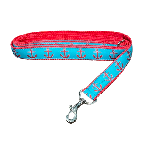 Mackenzie Leash Red Anchors on Blue