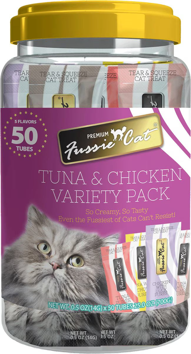 Fussie Cat Puree 50-Count Variety Pack - Tuna & Chicken 5 Flavors