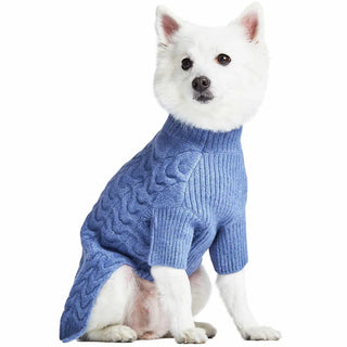 Blueberry Pet Fuzzy Knit Turtle-Neck Sweater Heather Blue