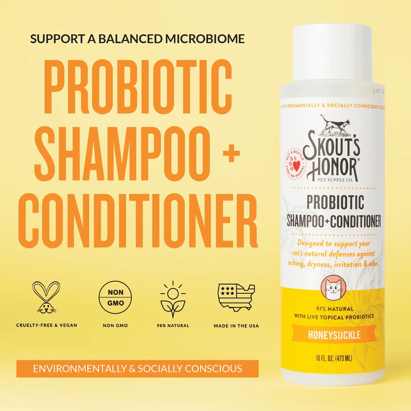 Skout's Honor Probiotic Cat Shampoo Honeysuckle