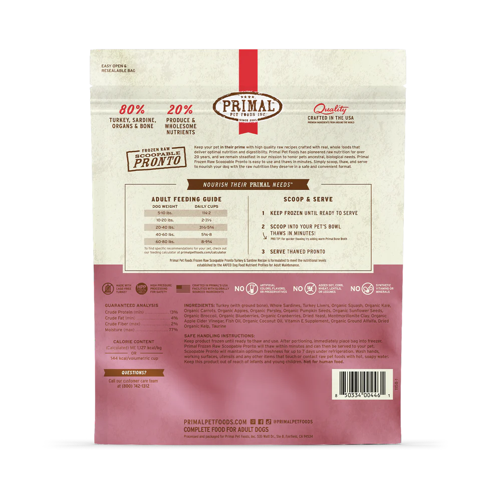 Primal Pronto Raw Frozen Turkey & Sardine