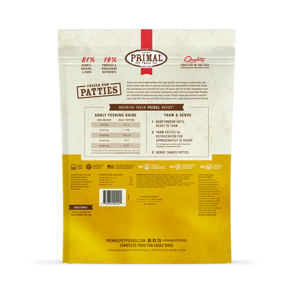 Primal Frozen Raw Rabbit Patties