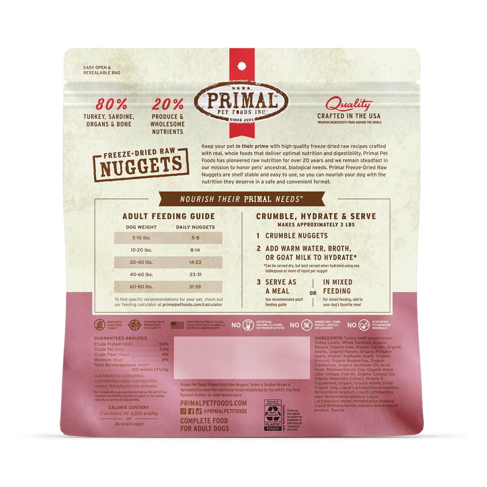 Primal Freeze Dried Turkey & Sardine Nuggets