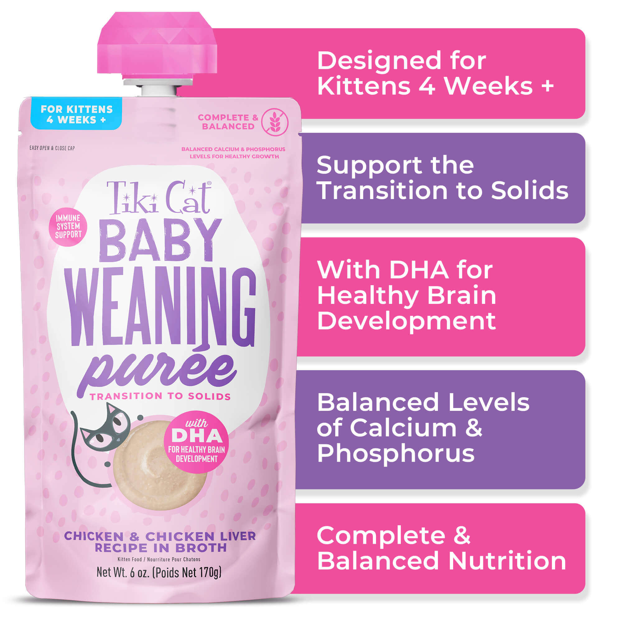 Tiki Cat Weaning Purée Chicken & Chicken Liver Recipe in Broth 6 oz Pouch