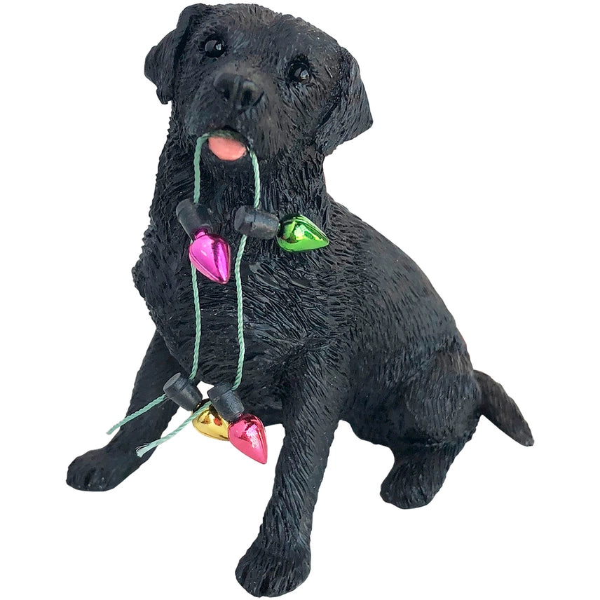 Sandicast Dog Ornament - Labrador Retriever w/Lights, Black