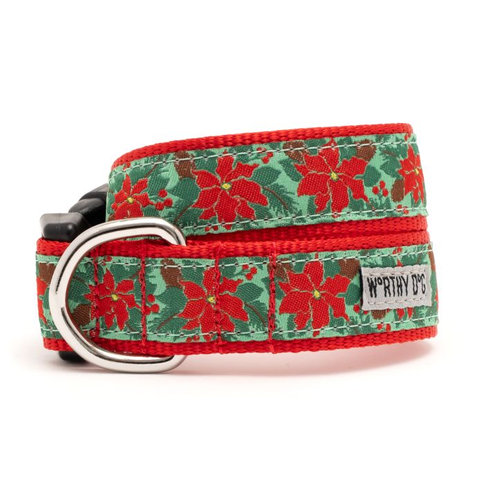 The Worthy Dog Collar Green Poinsettias